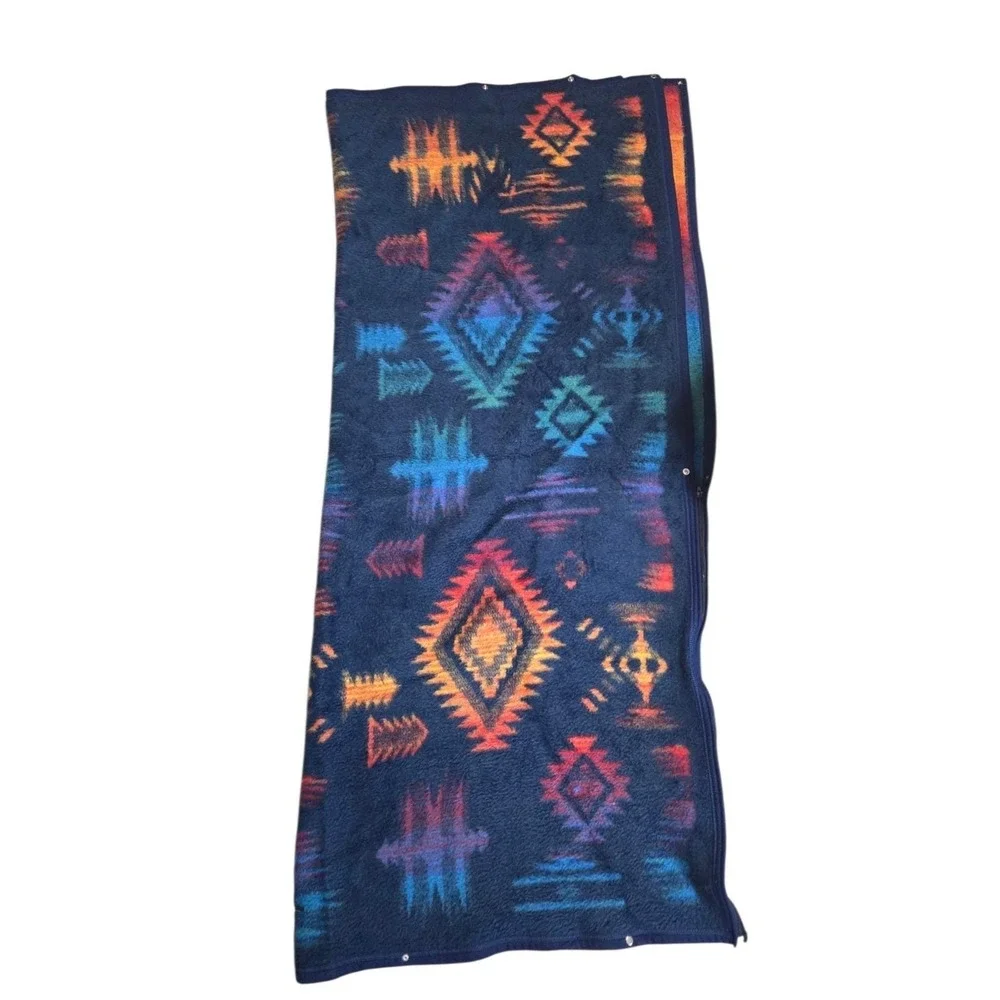 Vintage Biederlack Fleece Blanket Tribal Southwestern Aztec Festival Stadium Zip